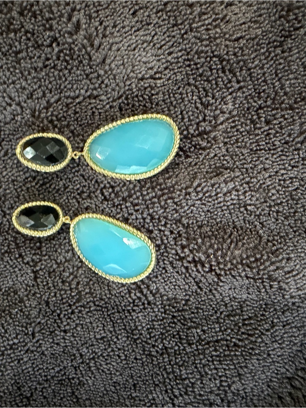 Gold-Trim Turquoise Teardrop Drop Earrings - Women Jewelry